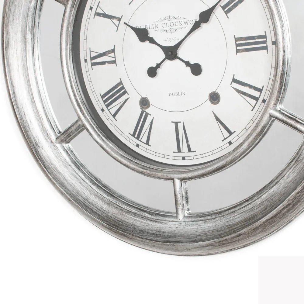 Bella Mirrored Clock 65cm  Antique Silver