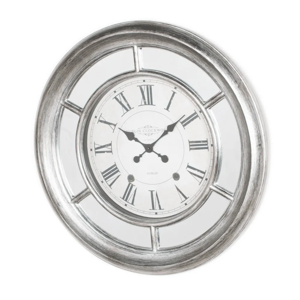 Bella Mirrored Clock 65cm  Antique Silver