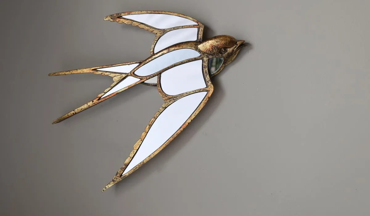 Brass & Mirror Swallow Wall Decoration