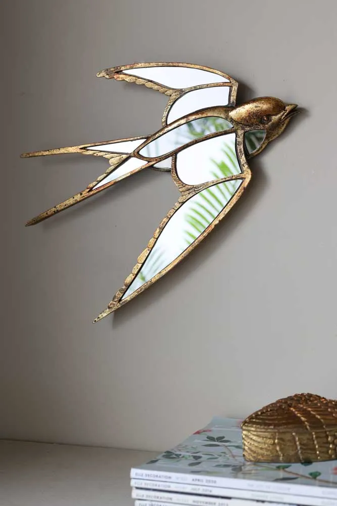 Brass & Mirror Swallow Wall Decoration