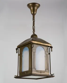 Brass, Opaline Glass, and Mirrored Lantern