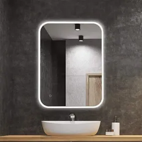 BUNGALOW MERCER Bathroom LED light design back Vanity Mirror Horizontal/Vertical Wall Mounted LED Makeup Mirror with Light 3-Color Dimmable Memory Touch Button, (28x36)