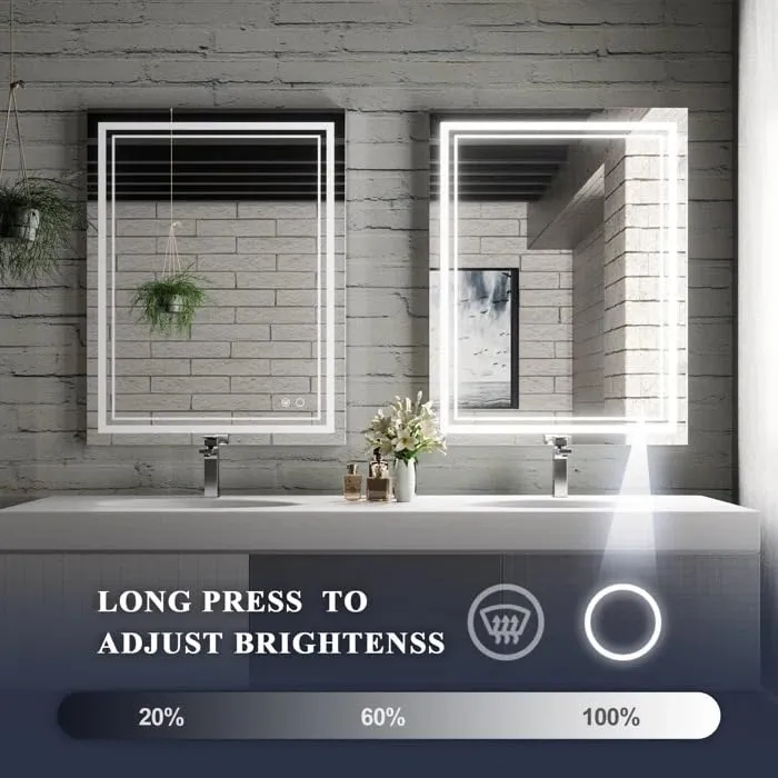 Bungalow Mercer LED Lighted Bathroom/Vanity Mirror with Triple Led Brightness Adjustable, Memory Function, Anti-Fog 18 x 24 Inch.