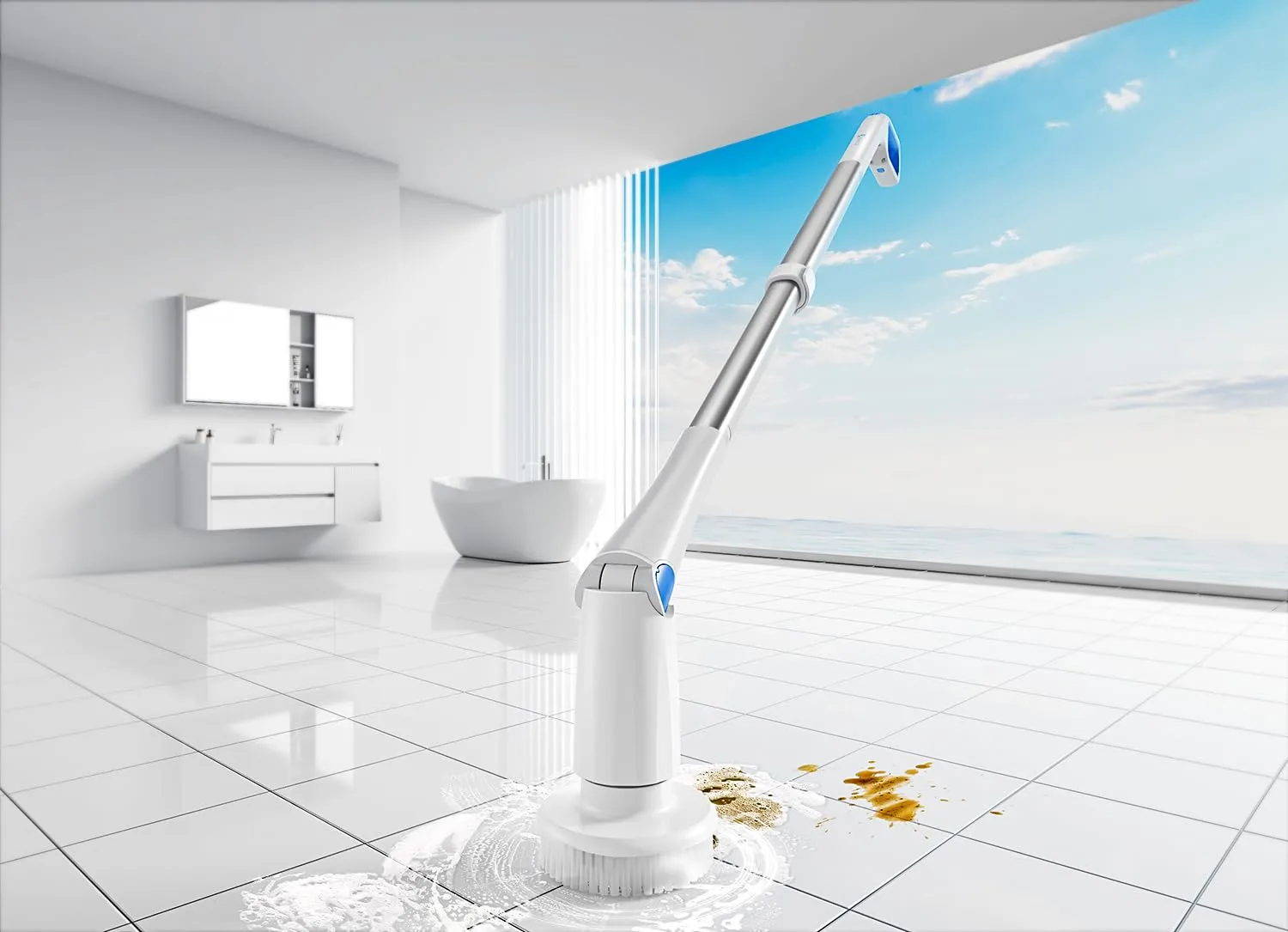 CAKILA Electric Spin Scrubber,Cordless Shower Cleaning Brush with 7 Replaceable Heads,Detachable Long Handle for Bathroom, Floor, Tile, Kitchen,Ideal Gift for Elders