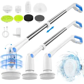 CAKILA Electric Spin Scrubber,Cordless Shower Cleaning Brush with 7 Replaceable Heads,Detachable Long Handle for Bathroom, Floor, Tile, Kitchen,Ideal Gift for Elders