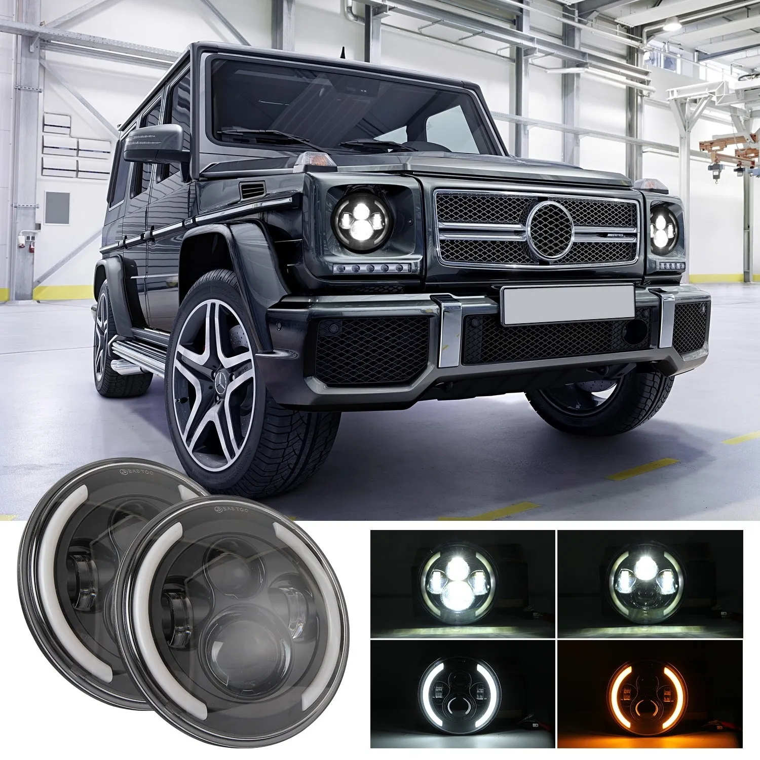Car Headlights 7 Inch LED Headlights Halo Angle Eye 200W For Jeep