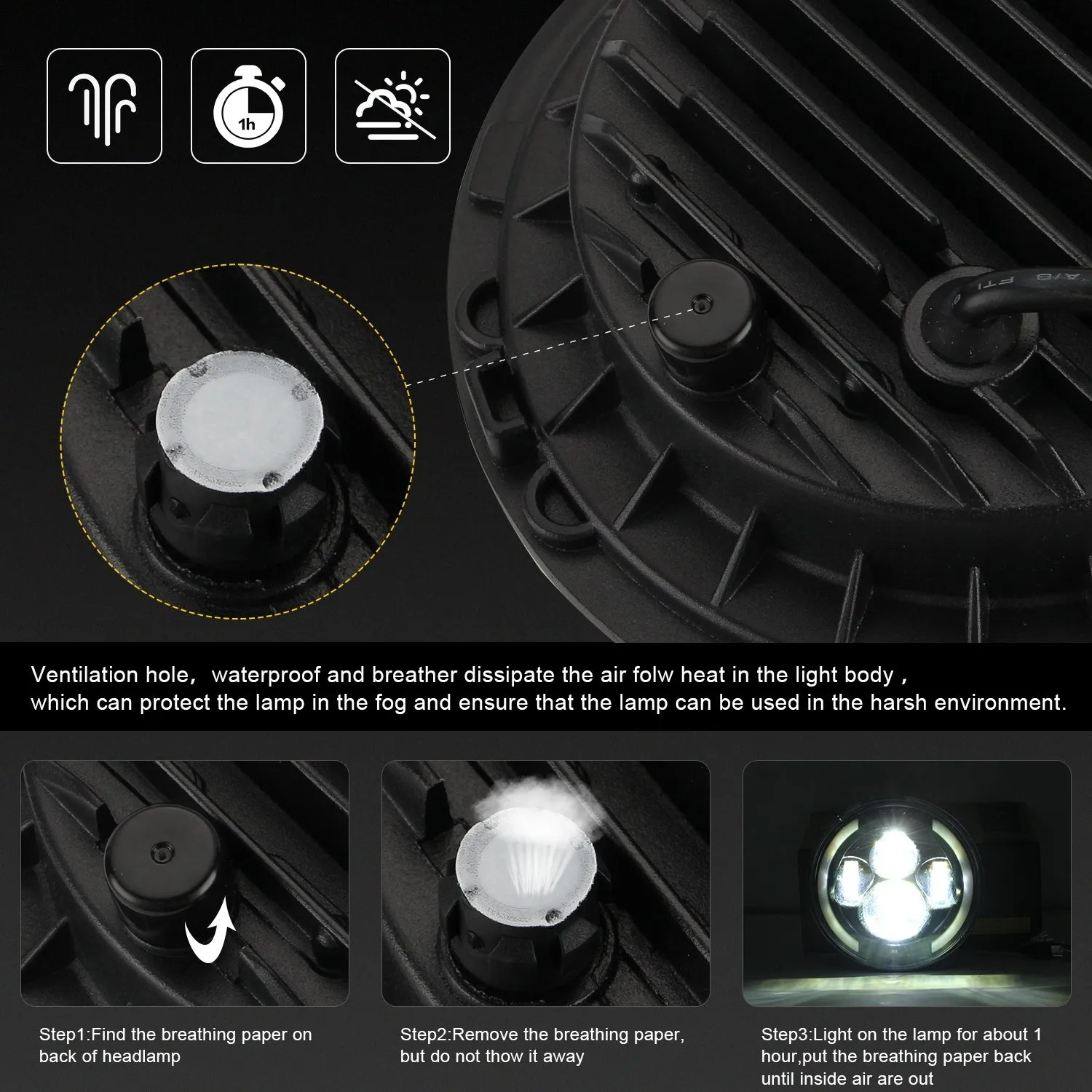 Car Headlights 7 Inch LED Headlights Halo Angle Eye 200W For Jeep