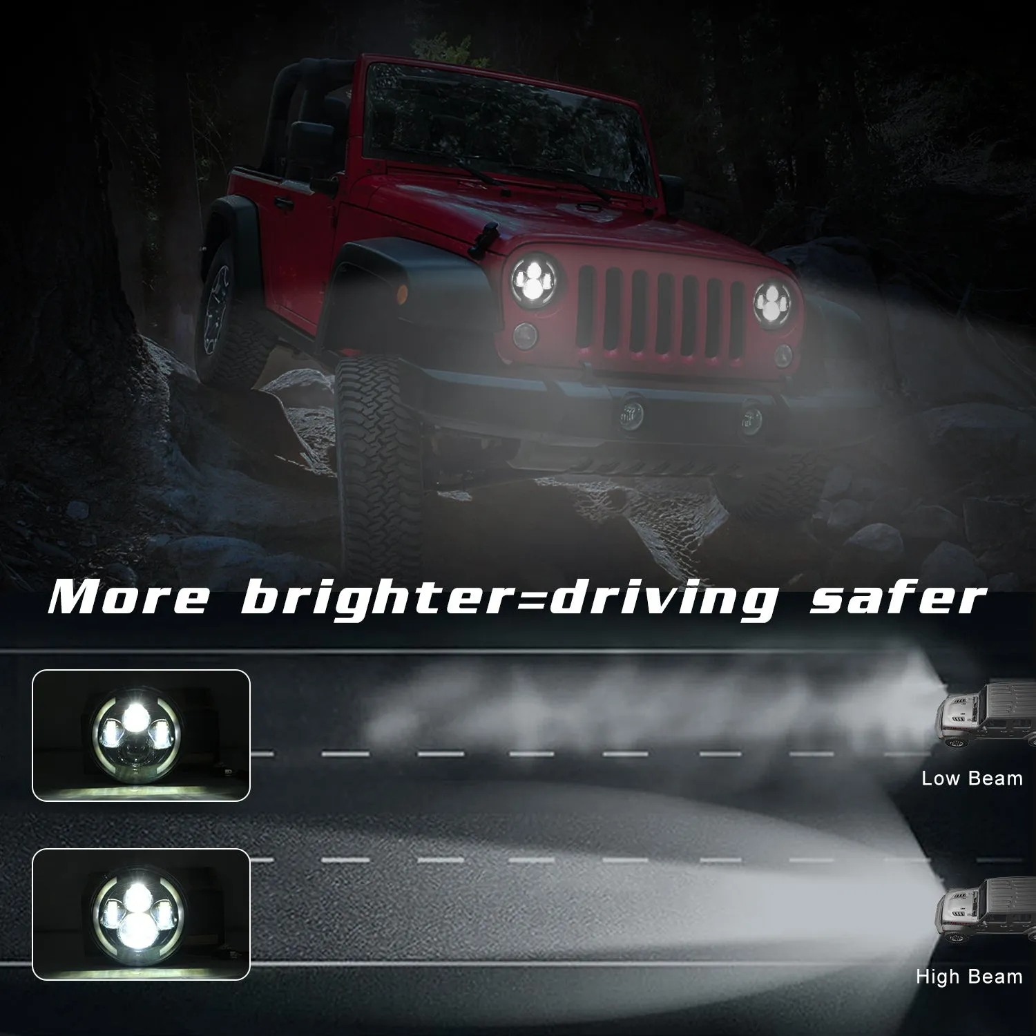 Car Headlights 7 Inch LED Headlights Halo Angle Eye 200W For Jeep