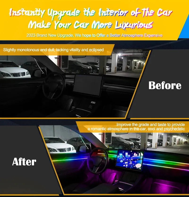Car Interior Ambient Lights 64-Color RGB LED Strips with App Control