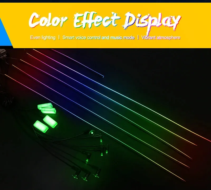 Car Interior Ambient Lights 64-Color RGB LED Strips with App Control