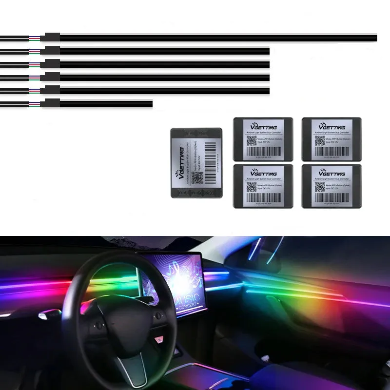 Car Interior Ambient Lights 64-Color RGB LED Strips with App Control