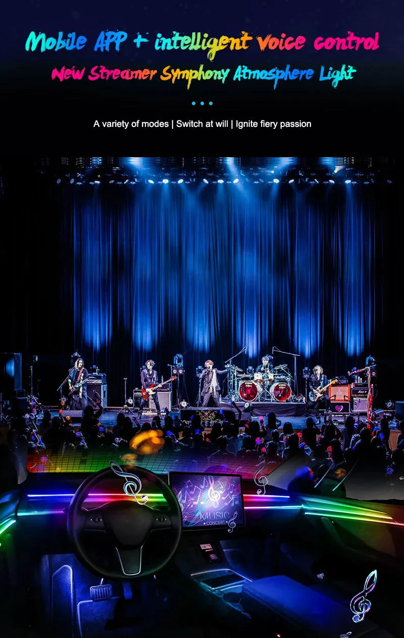 Car Interior Ambient Lights 64-Color RGB LED Strips with App Control