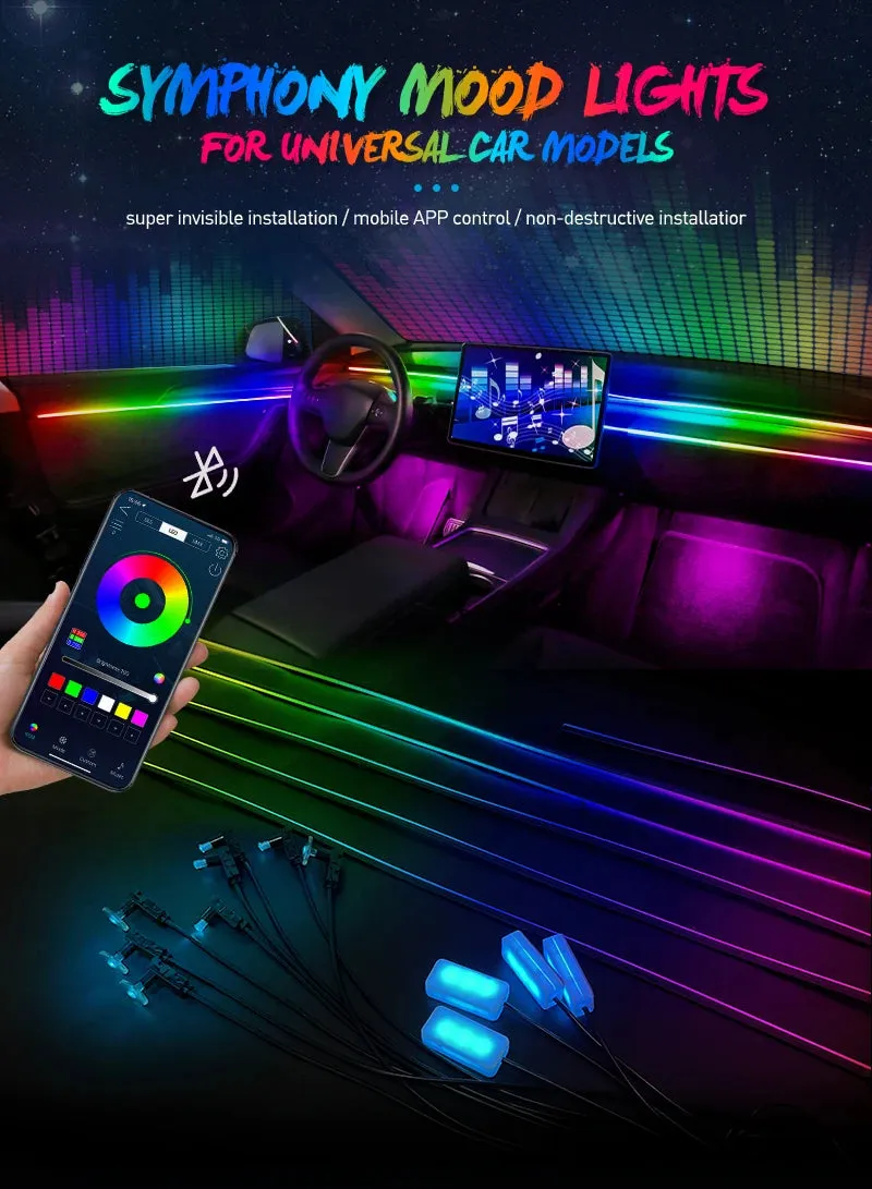 Car Interior Ambient Lights 64-Color RGB LED Strips with App Control