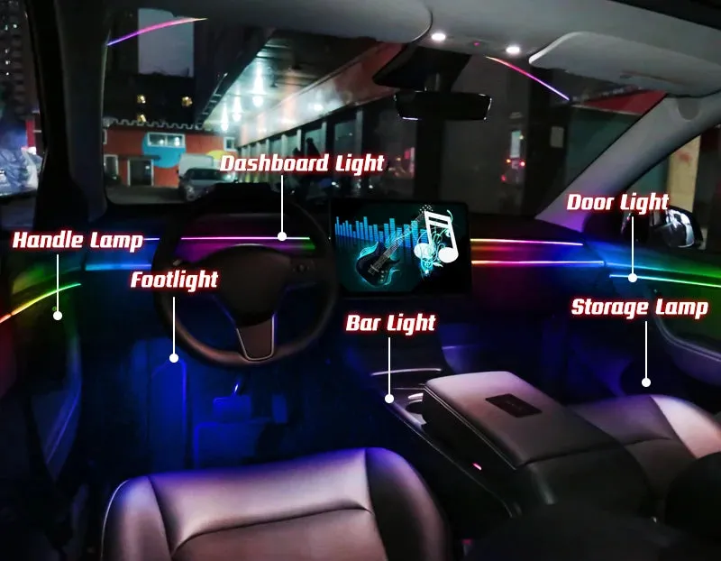 Car Interior Ambient Lights 64-Color RGB LED Strips with App Control