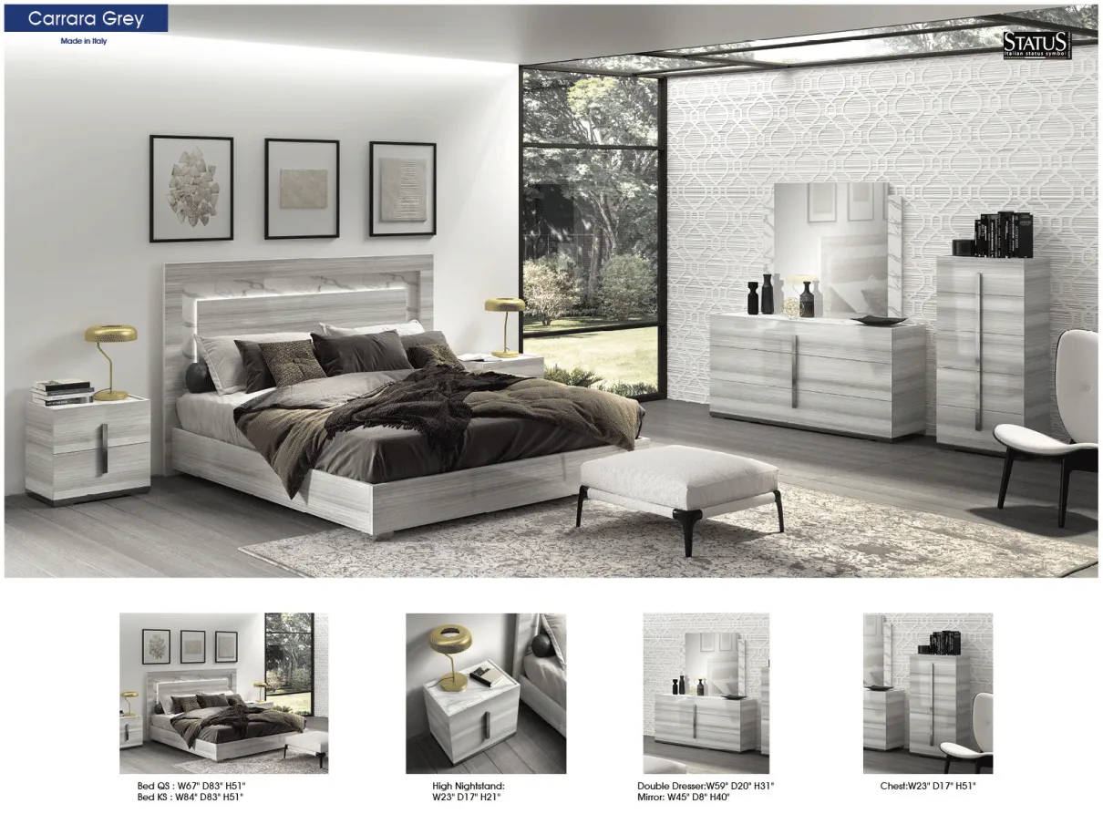 Carrara Bedroom Grey W/Light Set