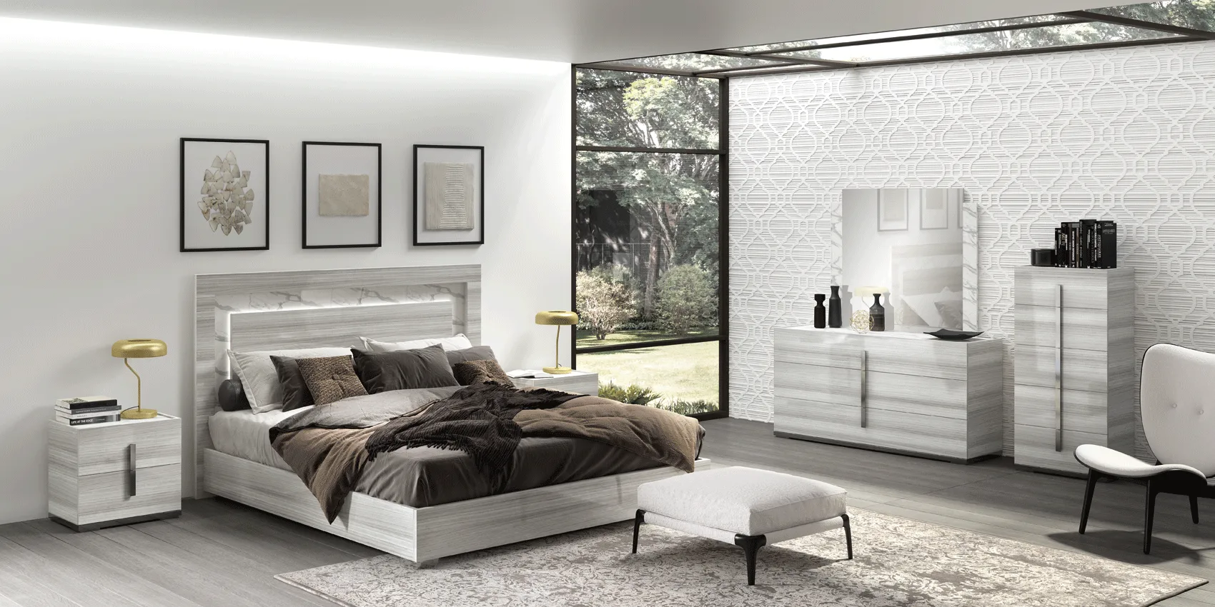 Carrara Bedroom Grey W/Light Set