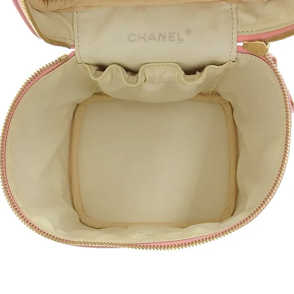 CHANEL Around 2004 Made Caviar Skin Cc Mark Stitch Vanity Soft Pink