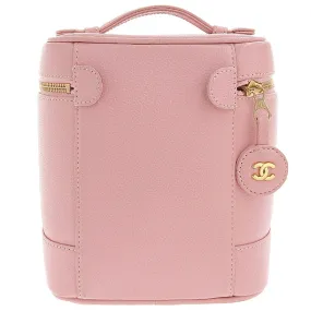 CHANEL Around 2004 Made Caviar Skin Cc Mark Stitch Vanity Soft Pink