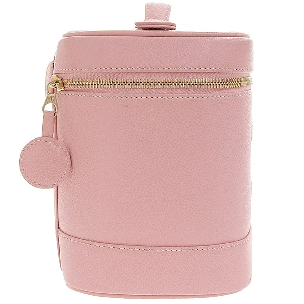 CHANEL Around 2004 Made Caviar Skin Cc Mark Stitch Vanity Soft Pink