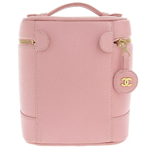 CHANEL Around 2004 Made Caviar Skin Cc Mark Stitch Vanity Soft Pink