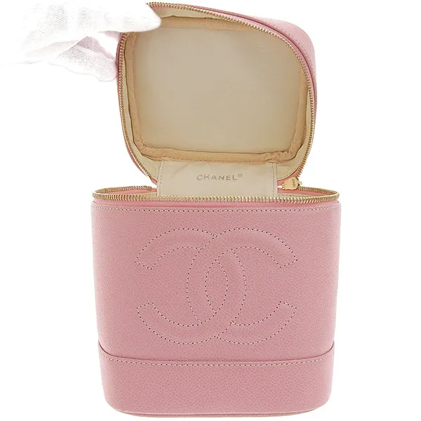 CHANEL Around 2004 Made Caviar Skin Cc Mark Stitch Vanity Soft Pink