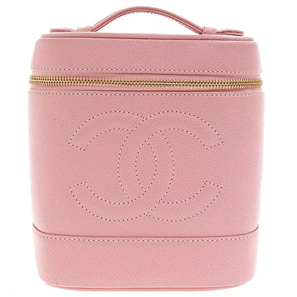 CHANEL Around 2004 Made Caviar Skin Cc Mark Stitch Vanity Soft Pink
