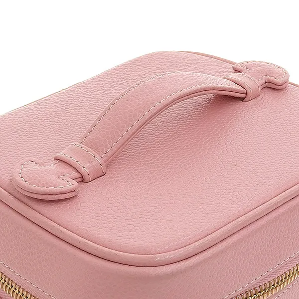 CHANEL Around 2004 Made Caviar Skin Cc Mark Stitch Vanity Soft Pink
