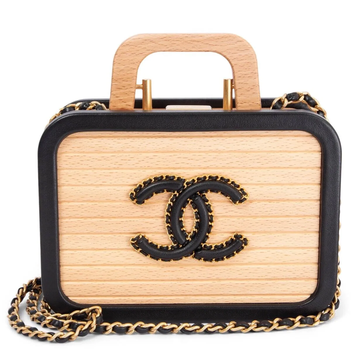 CHANEL BEECH WOOD & LAMBSKIN CC VANITY CASE BAG