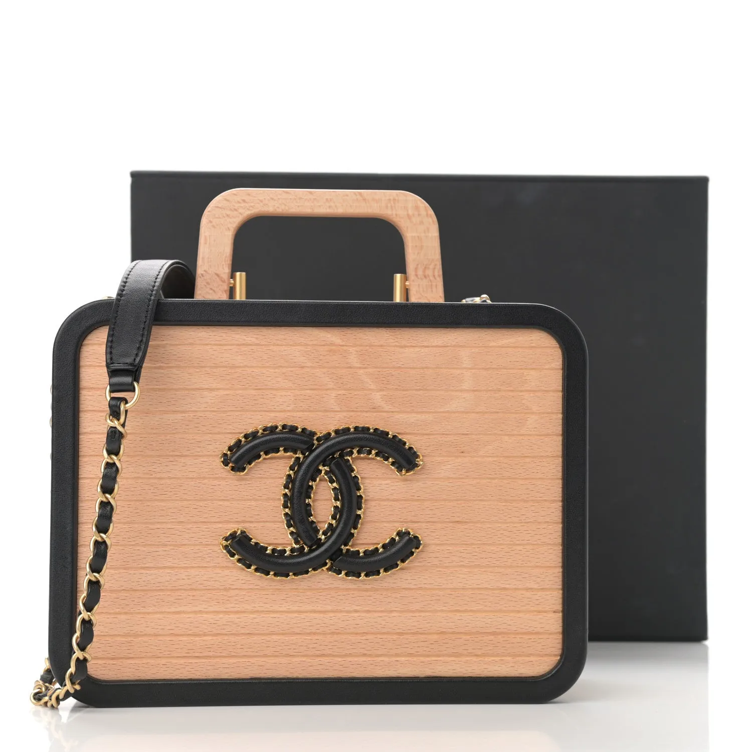 CHANEL BEECH WOOD & LAMBSKIN CC VANITY CASE BAG