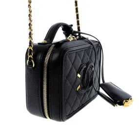 Chanel CC Filigree Vanity Case Black Caviar gold