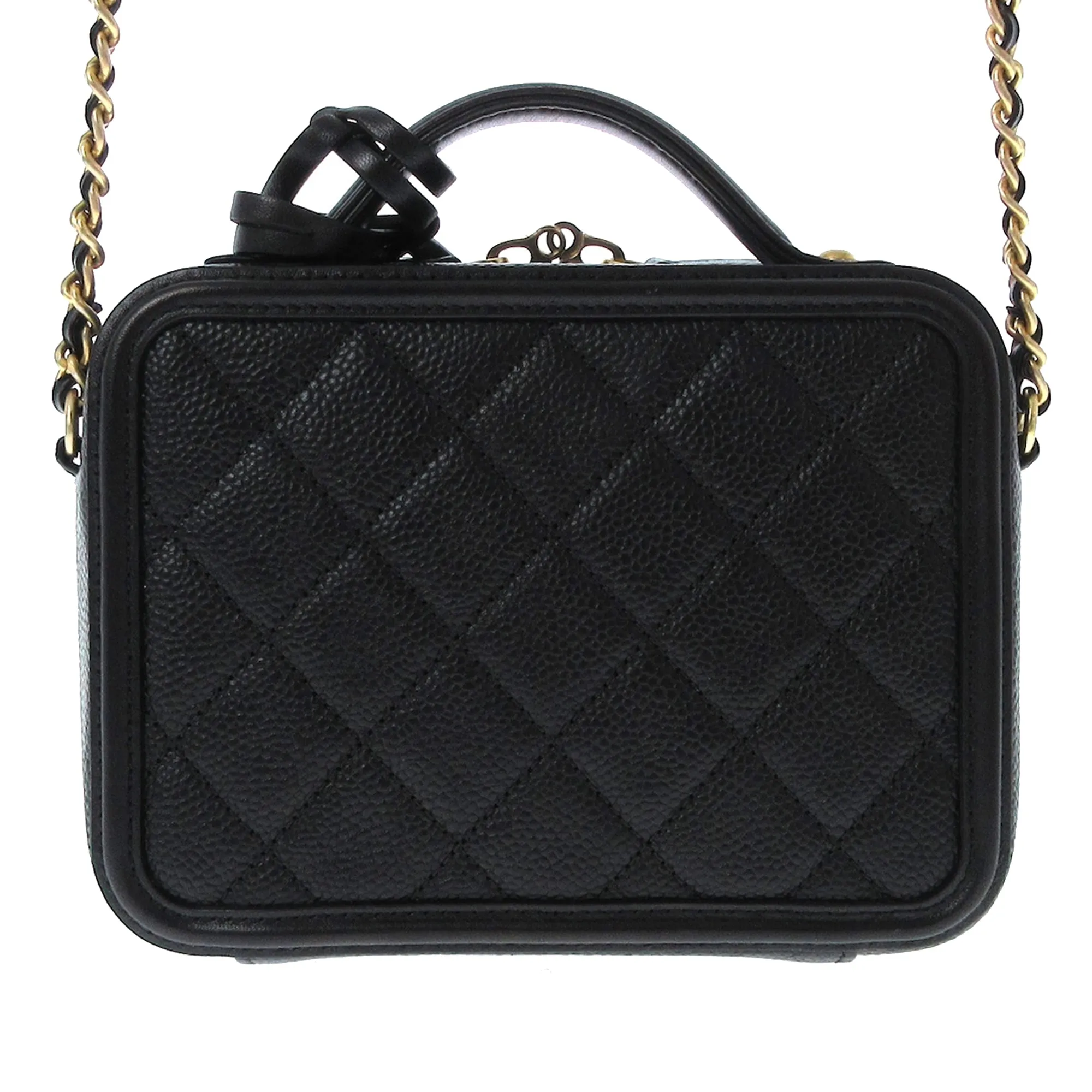 Chanel CC Filigree Vanity Case Black Caviar gold