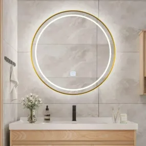 CIPLA PLAST LED Glory Round Mirror | Vanity Mirror with Touch Sensor | Modern Design | Adjustable Three Color Light Mode | Mirror for Bathroom, Living Room, Bedroom, Makeup Room | 24x24Inch (Gold)