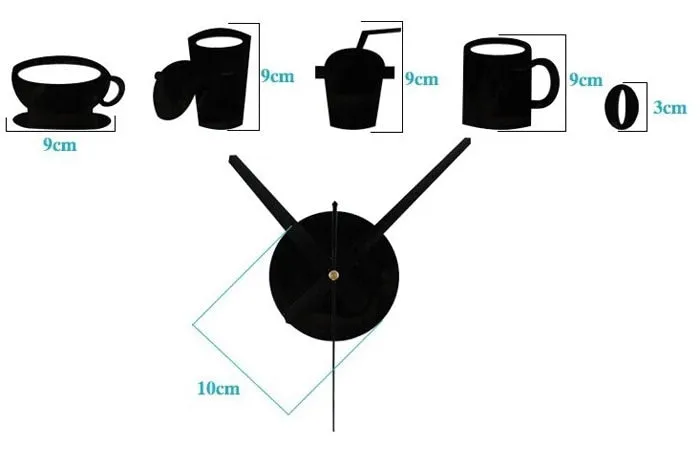 Coffee Cups Mirror Clock