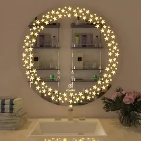 COMTO Mirror LED Mirror for Bathroom Washbasin Star Design Round Mirror with 3 Color Makeup Mirror White, Warm White, Natural White LED Light (24x24IN)