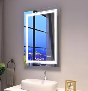 COMTO Round Corner Dimmable Lighted Vanity LED Mirror for Bathroom, Anti Fog Wall Mount Mirror Led Bathroom Mirror with Lights Designer Mirror for Bedroom (24X28 Inch) (24x28)
