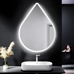 COMTO Water Drop Design LED Mirror, Dimmable, 3-Color Lighting, Wall Mounted Vanity Mirror Size : 24X32 Inch.