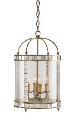Corsica 4-Light Pendant in Harlow Silver Leaf & Antique Mirror
