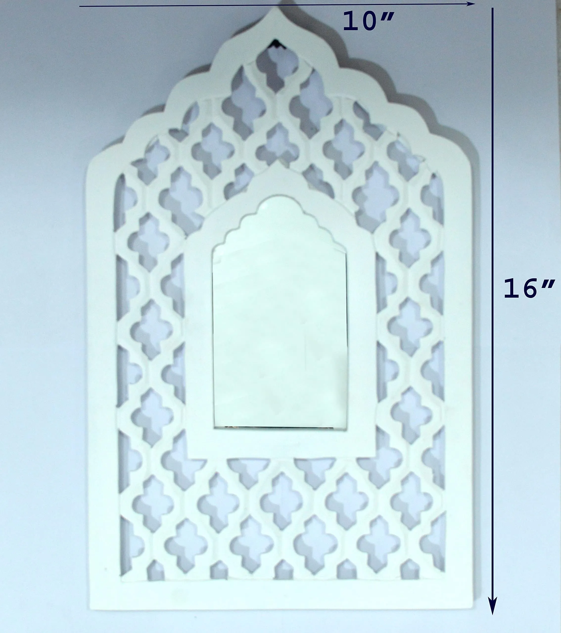 CRAFT N CREATIONS White Painted Wall Hanging Jharokha Inside Mirror, Wooden Wall Hanging, Wooden Wall Panel 16" x 10" Rectangular(Framed) (White)