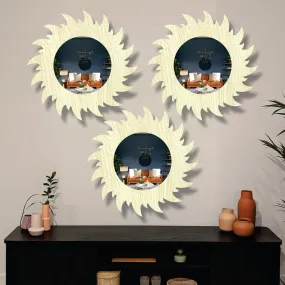 Creative Arts n Frames 11 inch Set of 3 Round Wall Décor Hand Crafted Wooden HD Wall Mirror Panel for Living Room Bedroom Lobby Modern Wall Decor Home Decor Items (Chakra 2 Pine)