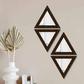 Creative Arts n Frames Self Adhesive Wooden Decorative Wall Framed Mirror Set of 4 Triangular Shape for Home Office Wall Living Room Bedroom Lobby Decoration 10x10inch (Flower Wenge)