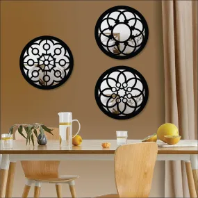 Creative Arts n Frames Wall Décor Hand Crafted Wooden Wall Mirror Panel for Living Room Bedroom Lobby Modern Wall Decor (Round Black 3)