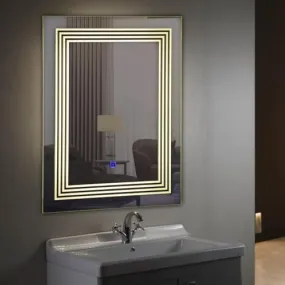 Crystal Indian Decorative Led Mirror with Touch Sensor Lights Cabinet Vanity Wall Design Darpan Rectangular Mirror Best for Bathroom, Bedroom Makeup Room Dressing Offices (18X24)