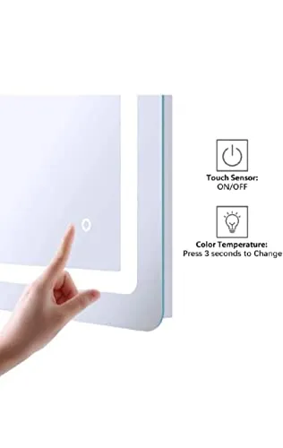 Crystal Indian Decorative Led Mirror with Touch Sensor Lights Cabinet Vanity Wall Design Darpan Rectangular Mirror Best for Bathroom, Bedroom Makeup Room Dressing Offices (18X24)