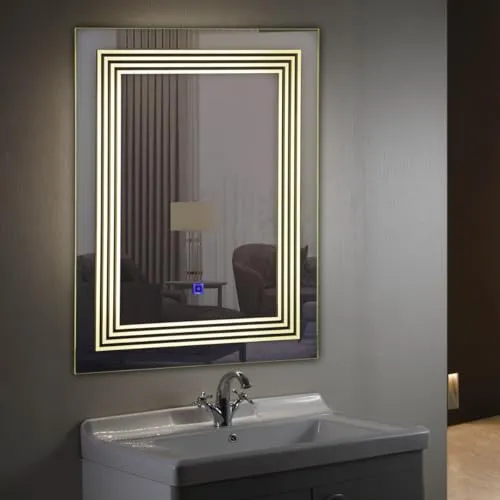 Crystal Indian Decorative Led Mirror with Touch Sensor Lights Cabinet Vanity Wall Design Darpan Rectangular Mirror Best for Bathroom, Bedroom Makeup Room Dressing Offices (18X24)