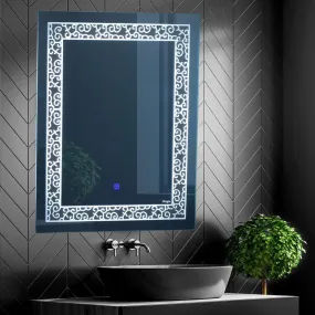 Crystal Indian Decorative Led Mirror with Touch Sensor Lights Cabinet Vanity Wall Design Rectangular Mirror Best for Bathroom, Bedroom Makeup Room Dressing Offices (18"X24" Inch)