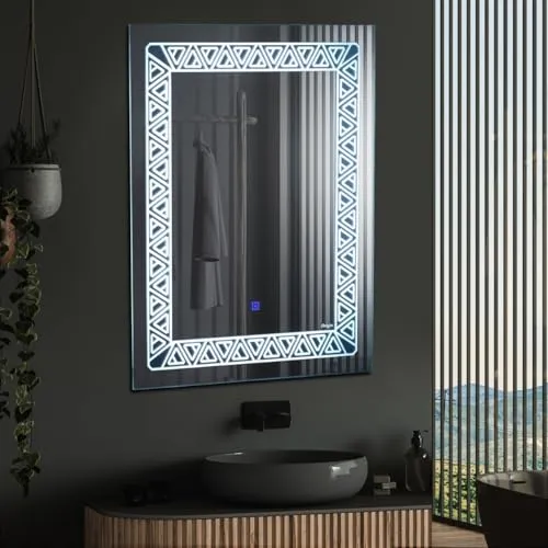 Crystal Indian Decorative Led Mirror with Touch Sensor Lights Cabinet Vanity Wall Design Rectangular Mirror Best for Bathroom, Bedroom Makeup Room Dressing Offices (18X24)