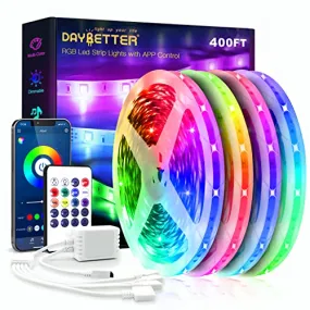 DAYBETTER Led Strip Lights 400ft (4 Rolls of 100ft) Ultra Long Smart Light Strips with App Voice Control Remote, 5050 RGB Music Sync Color Changing Lights for Bedroom, Kitchen, Party,Home Decoration