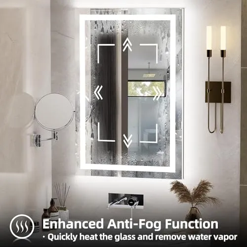 Defogger-Integrated Multipurpose LED Light Mirror: Suitable for Wall, Vanity, Bathrooms, Wash Basin, Travel, Dressing Room - Sizes: 1824, 2424 - Defogger Available in 18*24 Inch Size (30 x 36)