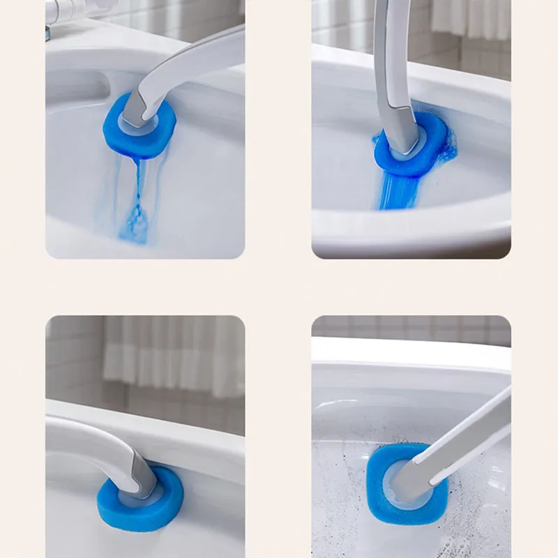 Disposable Household Long Handle Toilet Cleaning Brush Sponge Set