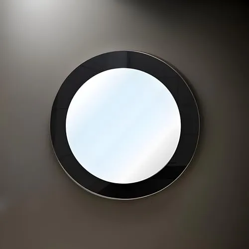 DONATO Wall Mounted Lycra Mirror Round with 4MM THICHNSS | Suitable for Living Room, WASH Basin, Vanity/Bathroom Decorative INTEROR Mirror with LED Lights (24"x24" INCHES/Colour-Black) (DGM-22)